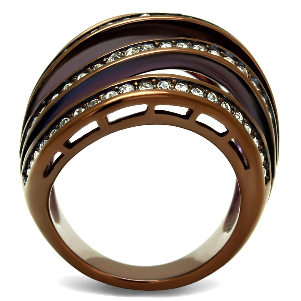 TK2985 - IP Coffee light Stainless Steel Ring with Top Grade Crystal  in Clear-2