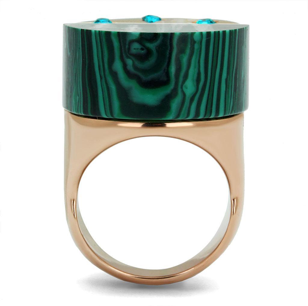 TK2986 - IP Rose Gold(Ion Plating) Stainless Steel Ring with Synthetic MALACHITE in Emerald-2
