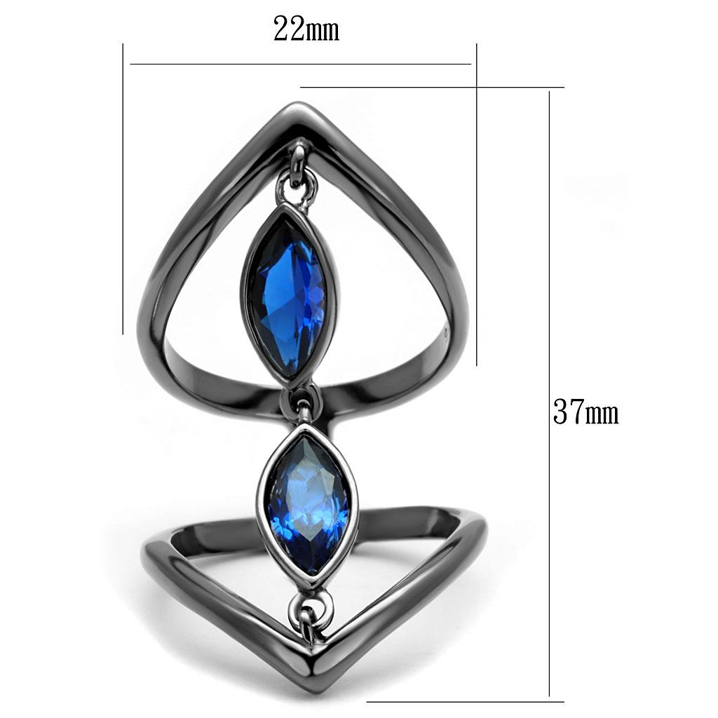 TK2990 - IP Light Black  (IP Gun) Stainless Steel Ring with Synthetic Spinel in London Blue-1