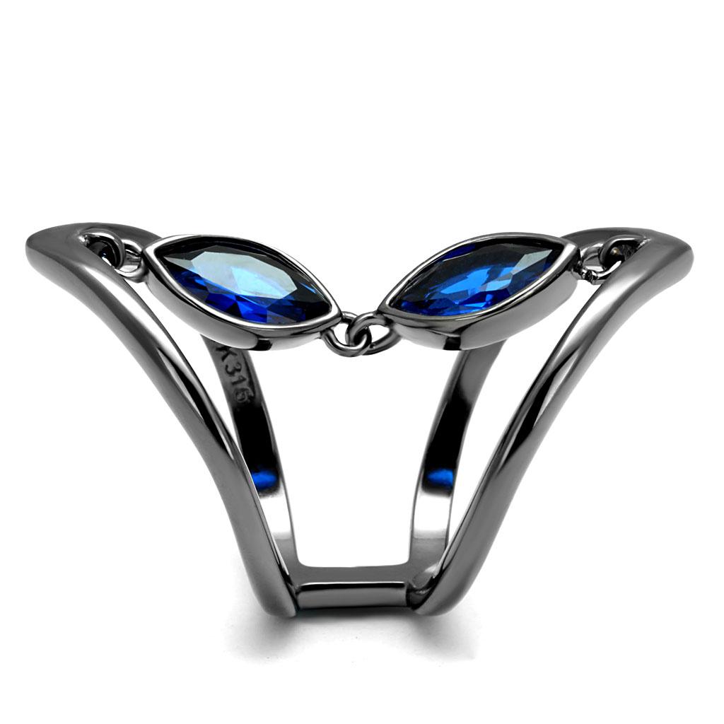 TK2990 - IP Light Black  (IP Gun) Stainless Steel Ring with Synthetic Spinel in London Blue-3
