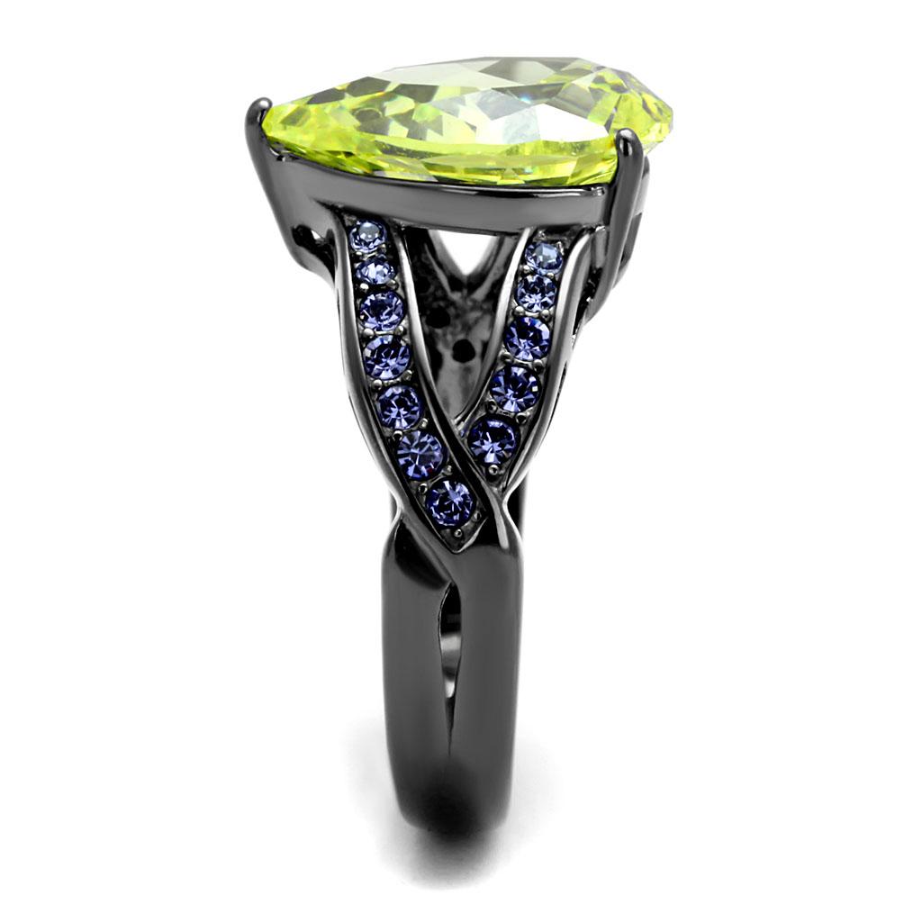 TK2997 - IP Light Black  (IP Gun) Stainless Steel Ring with AAA Grade CZ  in Apple Green color-3
