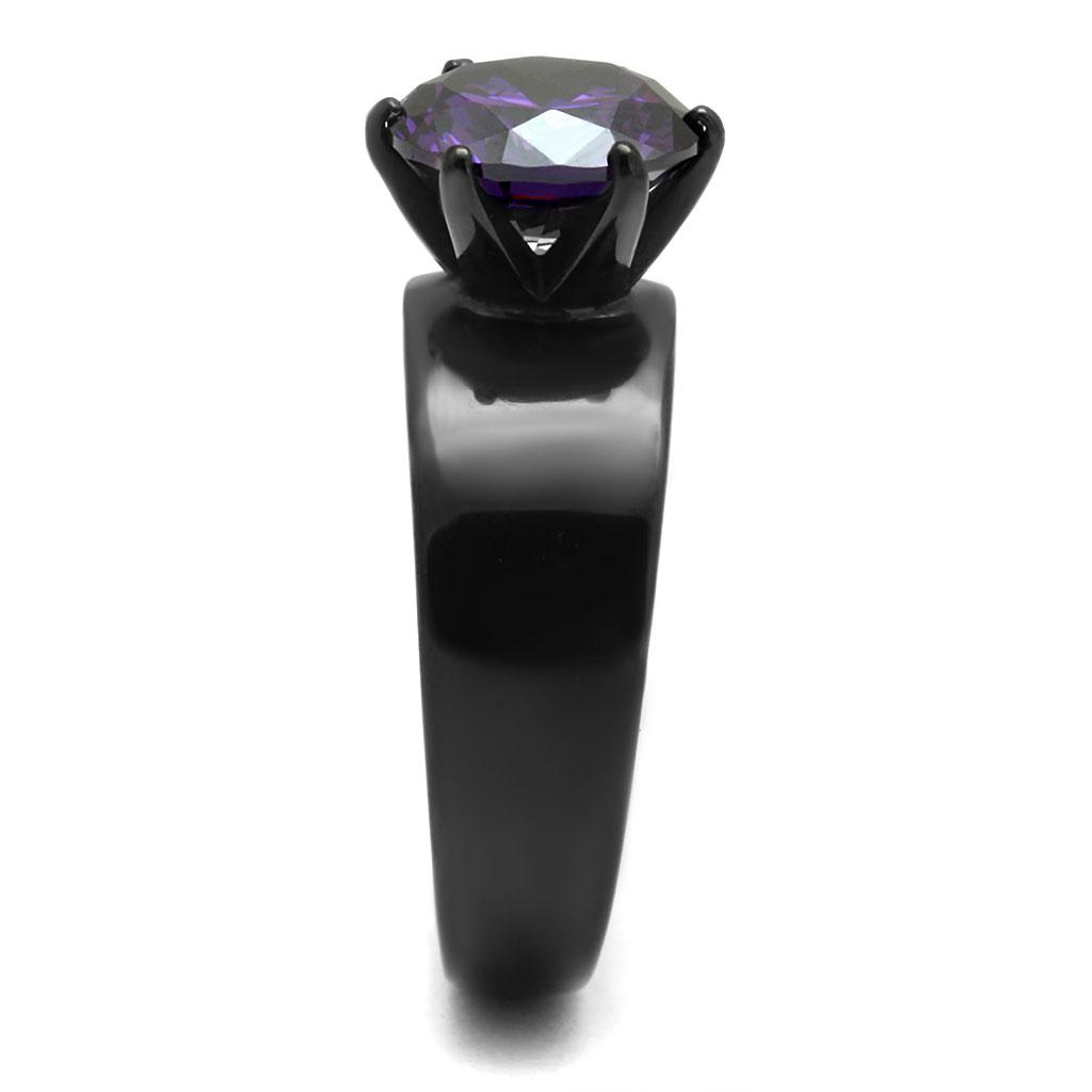 TK2999 - IP Black(Ion Plating) Stainless Steel Ring with AAA Grade CZ  in Amethyst-3