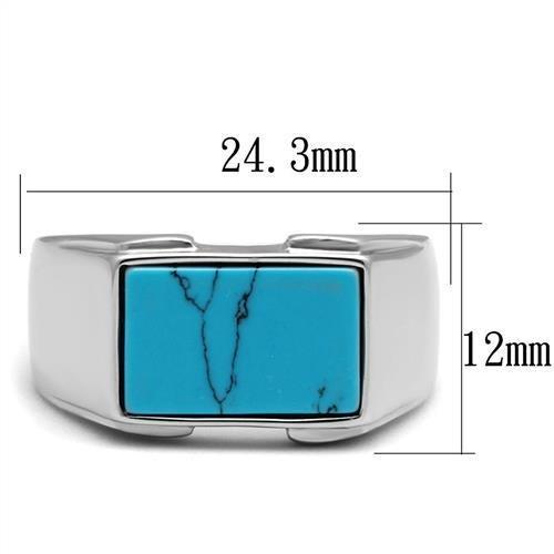 TK3000 - High polished (no plating) Stainless Steel Ring with Synthetic Imitation Amber  in Sea Blue-1