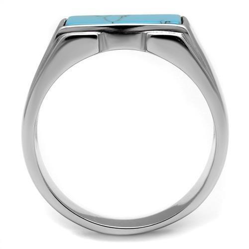 TK3000 - High polished (no plating) Stainless Steel Ring with Synthetic Imitation Amber  in Sea Blue-2