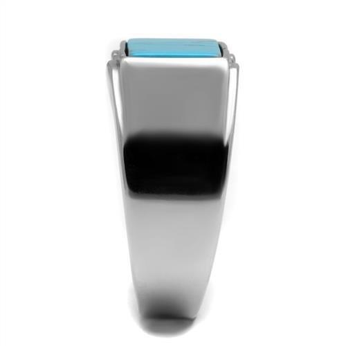 TK3000 - High polished (no plating) Stainless Steel Ring with Synthetic Imitation Amber  in Sea Blue-3