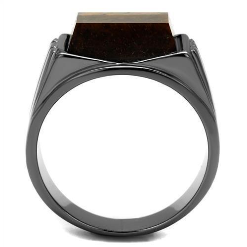 TK3001 - IP Light Black  (IP Gun) Stainless Steel Ring with Synthetic Tiger Eye in Topaz-2