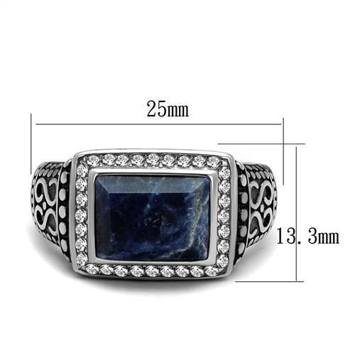 TK3003 - High polished (no plating) Stainless Steel Ring with Semi-Precious Sodalite in Capri Blue-1