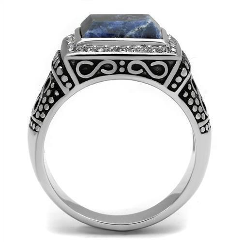 TK3003 - High polished (no plating) Stainless Steel Ring with Semi-Precious Sodalite in Capri Blue-2