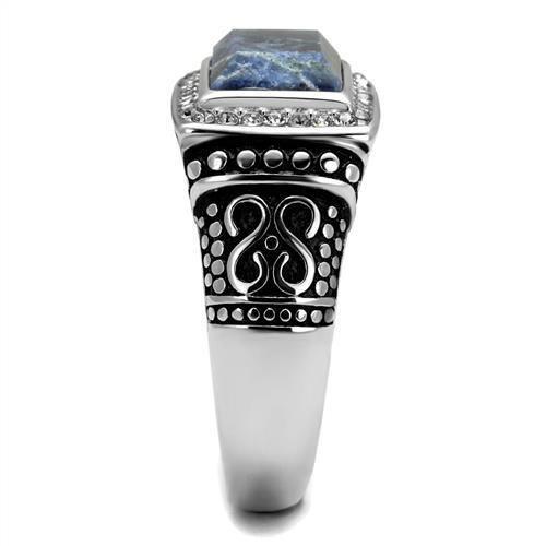 TK3003 - High polished (no plating) Stainless Steel Ring with Semi-Precious Sodalite in Capri Blue-3