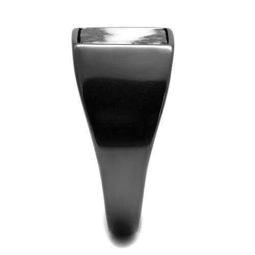 TK3005 - IP Light Black  (IP Gun) Stainless Steel Ring with Semi-Precious Zebra Jasper in Gray-3
