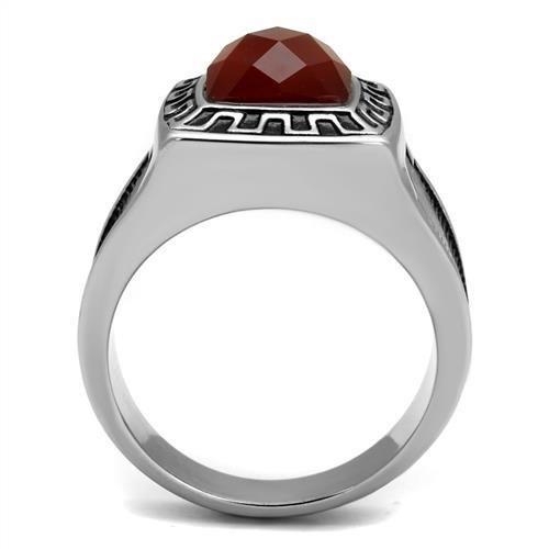 TK3007 - High polished (no plating) Stainless Steel Ring with Semi-Precious Agate in Siam-2