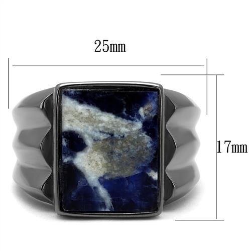TK3012 - IP Light Black  (IP Gun) Stainless Steel Ring with Semi-Precious Sodalite in Capri Blue-1