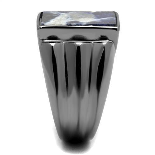 TK3012 - IP Light Black  (IP Gun) Stainless Steel Ring with Semi-Precious Sodalite in Capri Blue-3