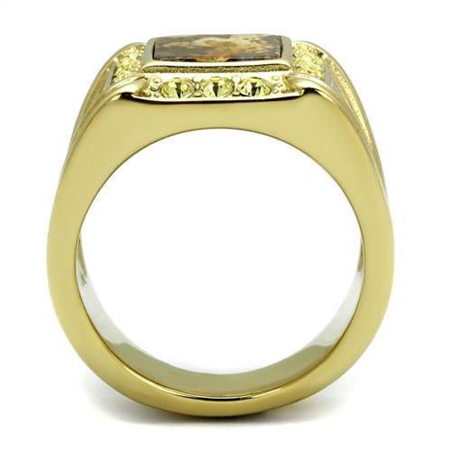 TK3013 - IP Gold(Ion Plating) Stainless Steel Ring with Semi-Precious Oligoclase in Smoked Quartz-2