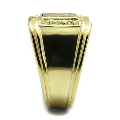 TK3013 - IP Gold(Ion Plating) Stainless Steel Ring with Semi-Precious Oligoclase in Smoked Quartz-3