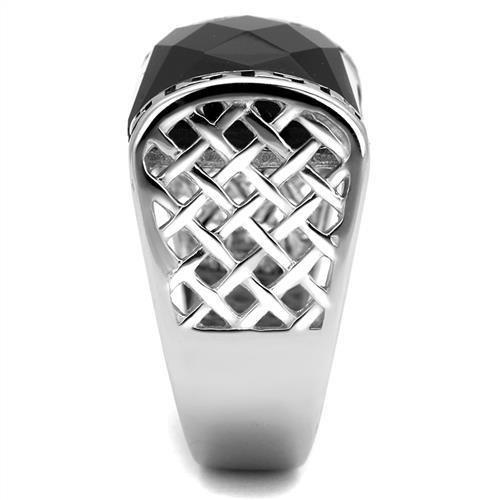 TK3016 - High polished (no plating) Stainless Steel Ring with Synthetic Onyx in Jet-3