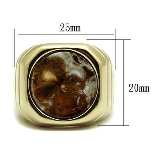 TK3017 - IP Gold(Ion Plating) Stainless Steel Ring with Semi-Precious Oligoclase in Smoked Quartz-1