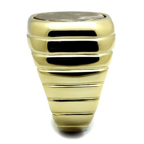 TK3017 - IP Gold(Ion Plating) Stainless Steel Ring with Semi-Precious Oligoclase in Smoked Quartz-3