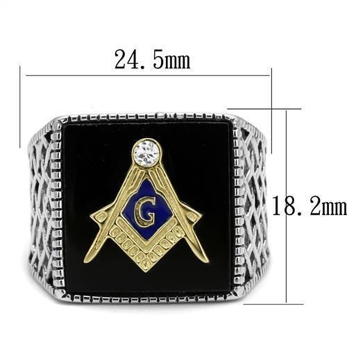 TK3018 - Two-Tone IP Gold (Ion Plating) Stainless Steel Ring with Semi-Precious Agate in Jet-1