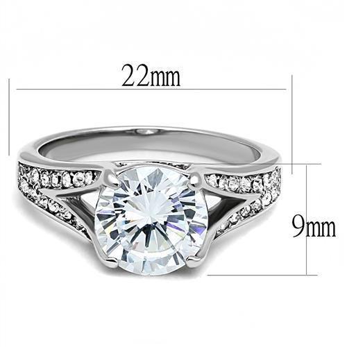 TK3020 - High polished (no plating) Stainless Steel Ring with AAA Grade CZ  in Clear-1