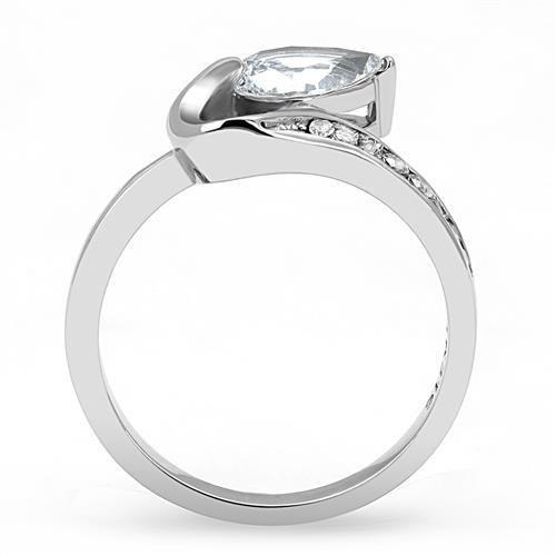 TK3022 - High polished (no plating) Stainless Steel Ring with AAA Grade CZ  in Clear-2