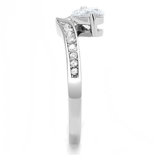 TK3022 - High polished (no plating) Stainless Steel Ring with AAA Grade CZ  in Clear-3