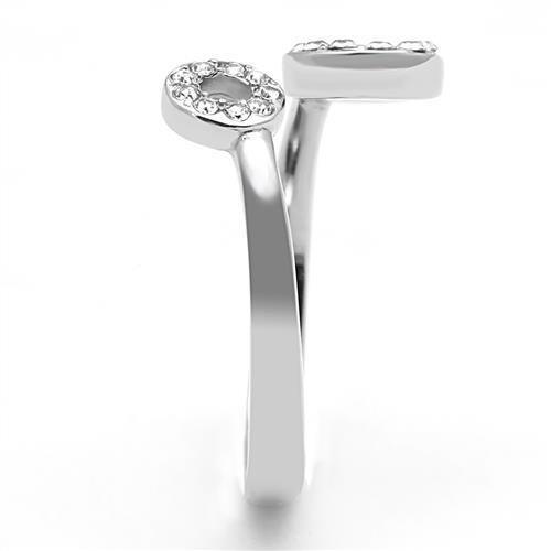 TK3025 - High polished (no plating) Stainless Steel Ring with Top Grade Crystal  in Clear-3
