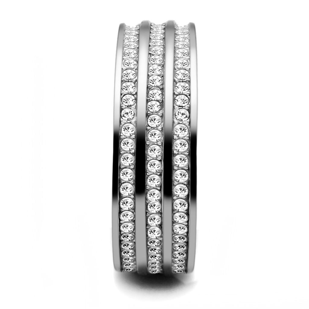 TK3028 - High polished (no plating) Stainless Steel Ring with Top Grade Crystal  in Clear-3