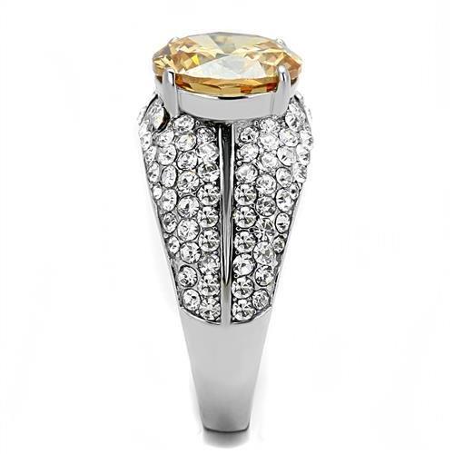 TK3031 - High polished (no plating) Stainless Steel Ring with AAA Grade CZ  in Champagne-3