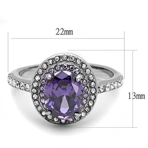 TK3032 - High polished (no plating) Stainless Steel Ring with AAA Grade CZ  in Amethyst-1