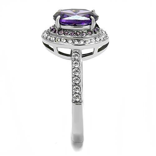 TK3032 - High polished (no plating) Stainless Steel Ring with AAA Grade CZ  in Amethyst-3