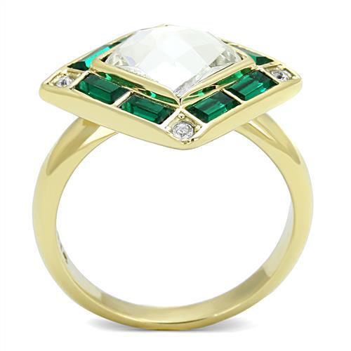 TK3036 - IP Gold(Ion Plating) Stainless Steel Ring with Synthetic Synthetic Glass in Clear-2