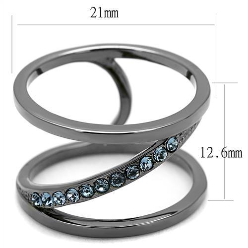 TK3038 - IP Light Black  (IP Gun) Stainless Steel Ring with Top Grade Crystal  in Capri Blue-1