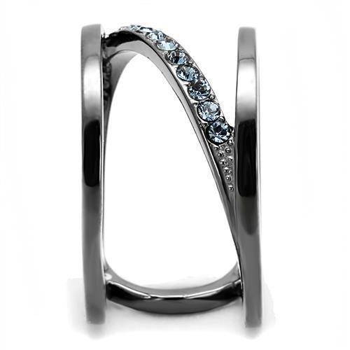 TK3038 - IP Light Black  (IP Gun) Stainless Steel Ring with Top Grade Crystal  in Capri Blue-3