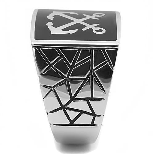 TK3041 - High polished (no plating) Stainless Steel Ring with Epoxy  in Jet-3