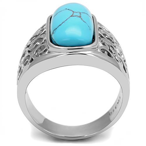 TK3043 - High polished (no plating) Stainless Steel Ring with Synthetic Turquoise in Sea Blue-2