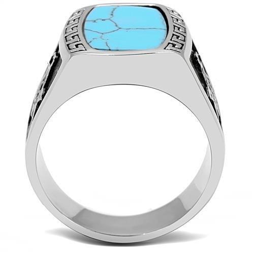 TK3044 - High polished (no plating) Stainless Steel Ring with Synthetic Turquoise in Sea Blue-2