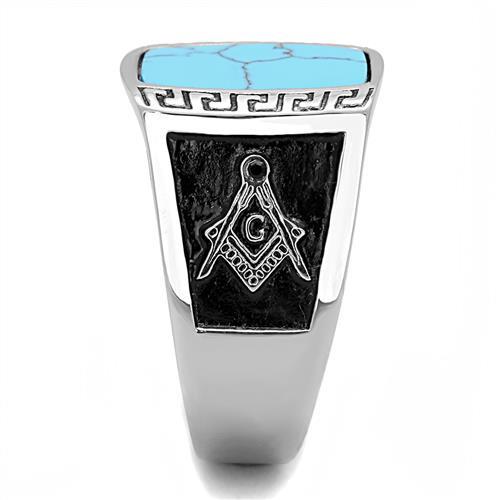 TK3044 - High polished (no plating) Stainless Steel Ring with Synthetic Turquoise in Sea Blue-3