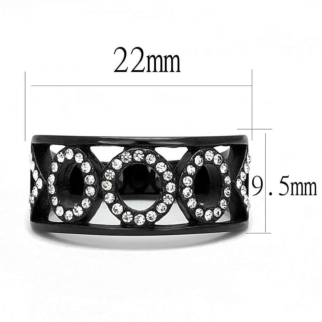 TK3046 - IP Black(Ion Plating) Stainless Steel Ring with Top Grade Crystal  in Clear-1