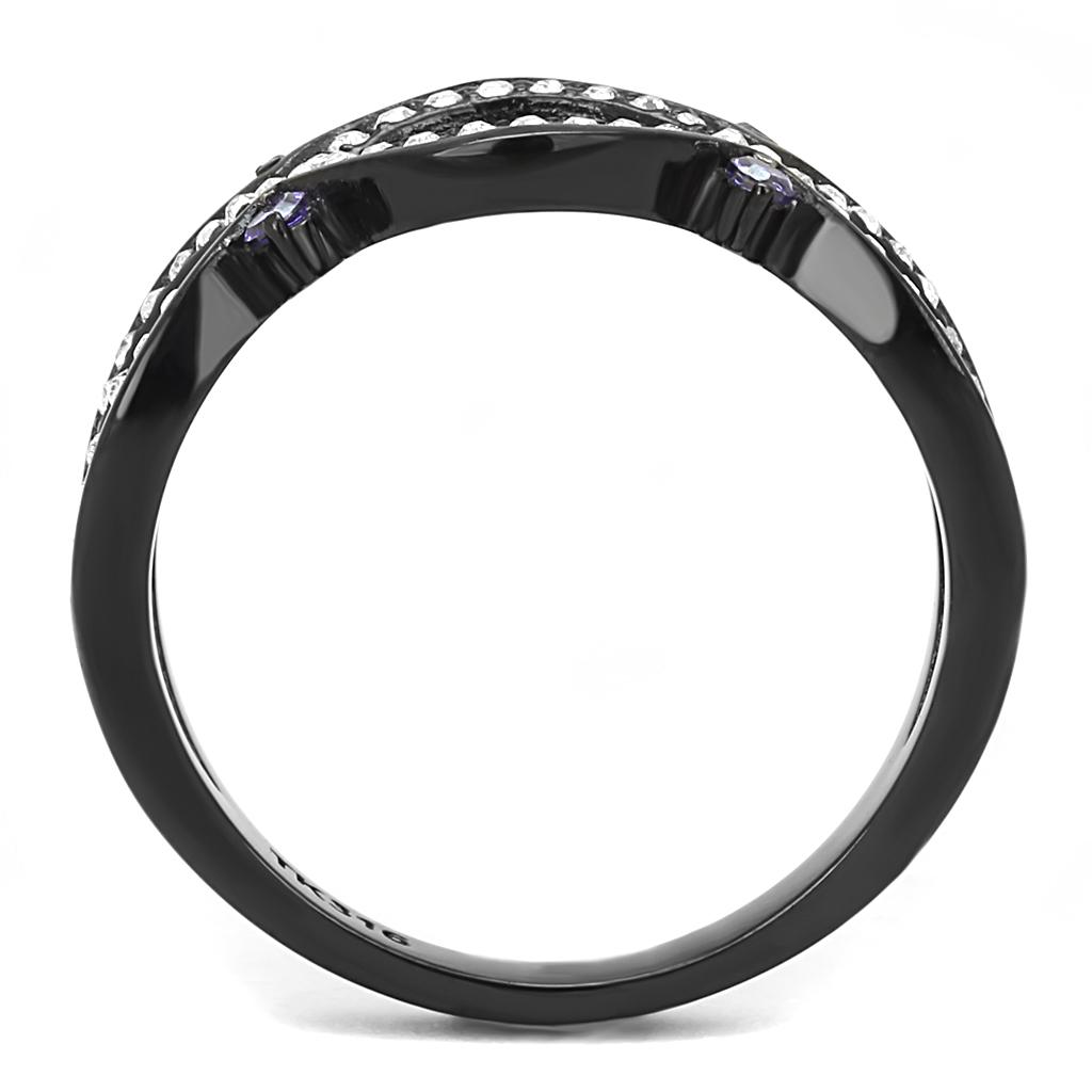 TK3047 - IP Black(Ion Plating) Stainless Steel Ring with AAA Grade CZ  in Amethyst-2
