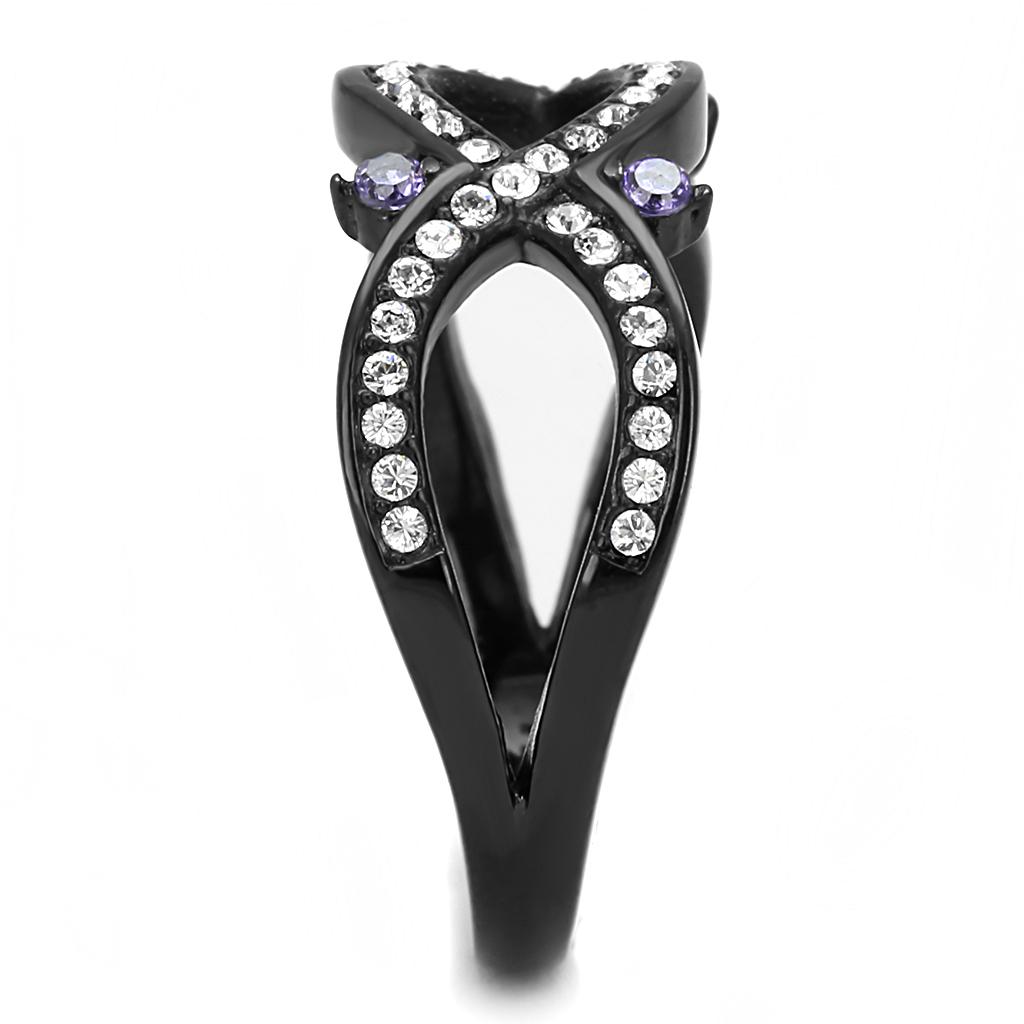 TK3047 - IP Black(Ion Plating) Stainless Steel Ring with AAA Grade CZ  in Amethyst-3