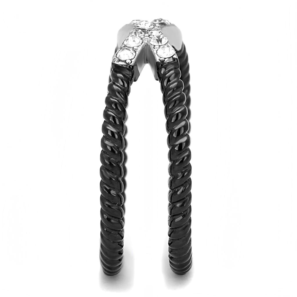 TK3053 - Two-Tone IP Black (Ion Plating) Stainless Steel Ring with Top Grade Crystal  in Clear-3