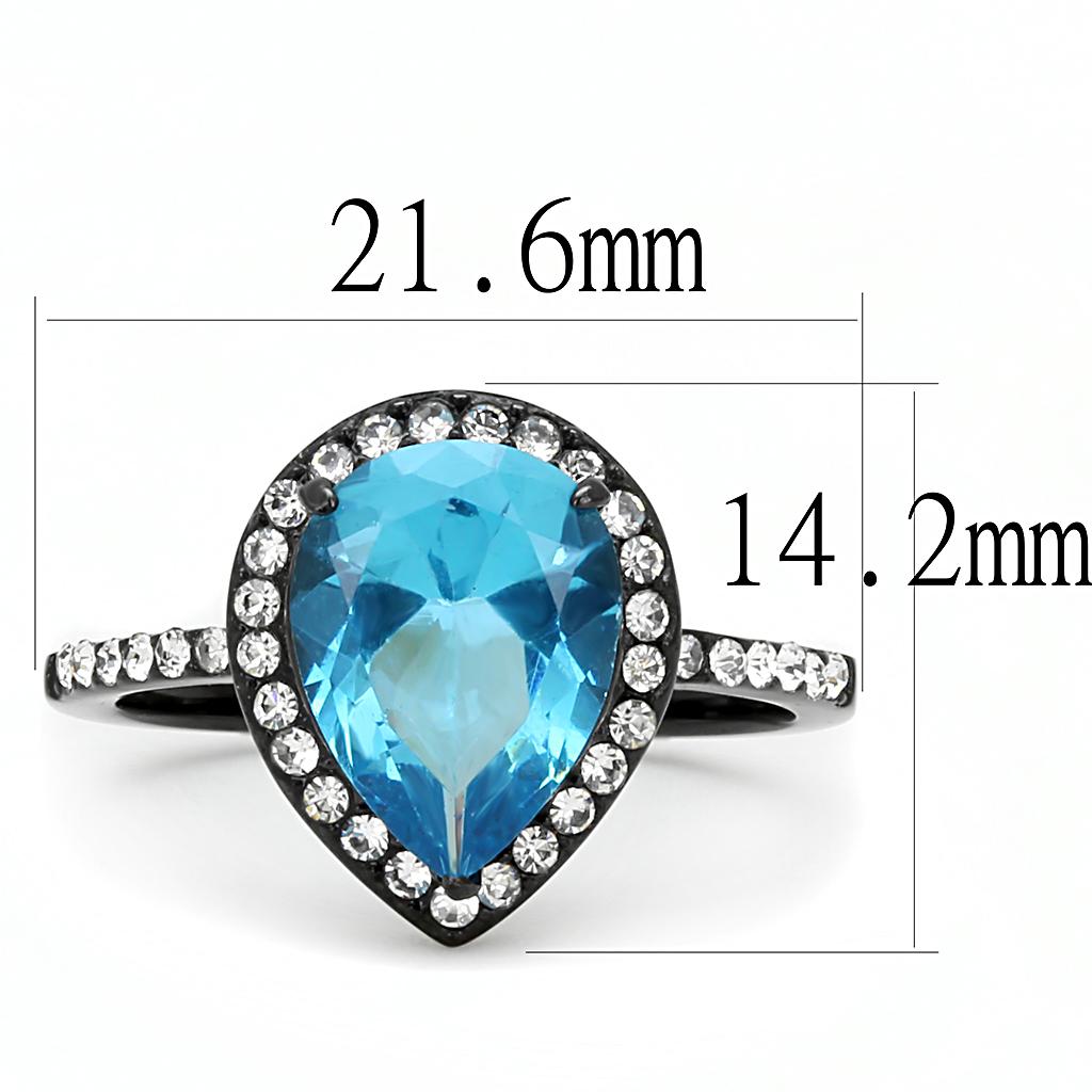 TK3057 - IP Black(Ion Plating) Stainless Steel Ring with Synthetic Synthetic Glass in Sea Blue-1
