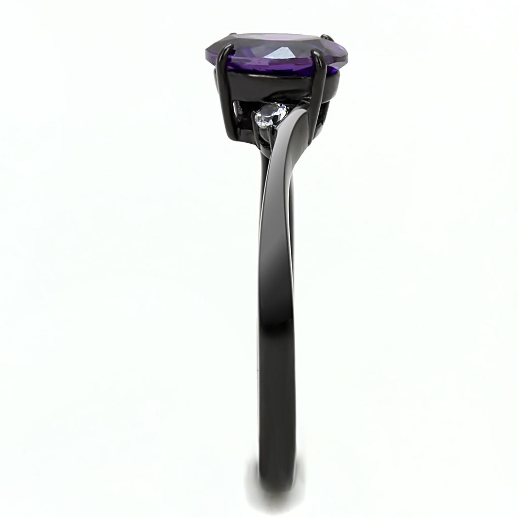 TK3063 - IP Black(Ion Plating) Stainless Steel Ring with AAA Grade CZ  in Amethyst-3