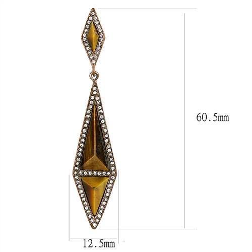 TK3071 - IP Coffee light Stainless Steel Earrings with Synthetic Tiger Eye in Topaz-1