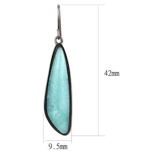 TK3072 - IP Light Black  (IP Gun) Stainless Steel Earrings with Semi-Precious Amazon Stone in Emerald-1