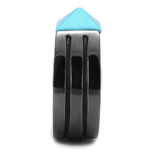 TK3074 - IP Light Black  (IP Gun) Stainless Steel Ring with Synthetic Turquoise in Sea Blue-3