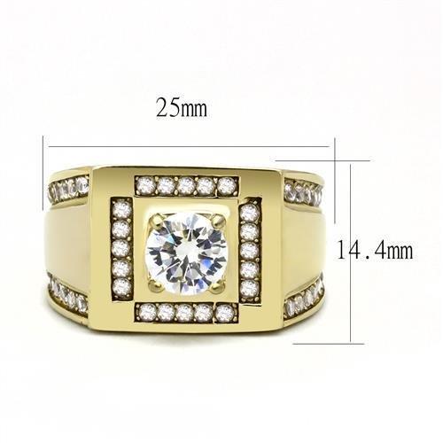 TK3079 - IP Gold(Ion Plating) Stainless Steel Ring with AAA Grade CZ  in Clear-1