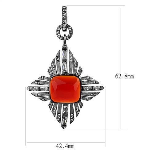 TK3080 - IP Light Black  (IP Gun) Stainless Steel Earrings with Synthetic Synthetic Glass in Orange-1