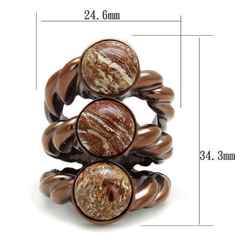 TK3081 - IP Coffee light Stainless Steel Ring with Semi-Precious Oligoclase in Multi Color-1